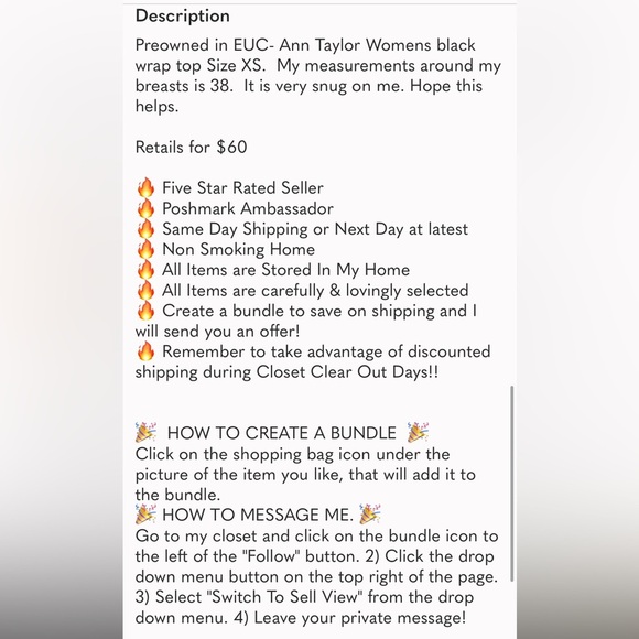 Ann Taylor women’s black wrap top size xsmall - Picture 12 of 12